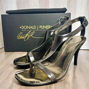 Donald J Pliner Nany2 Mirror Metallic T-Strap Leather High Heels